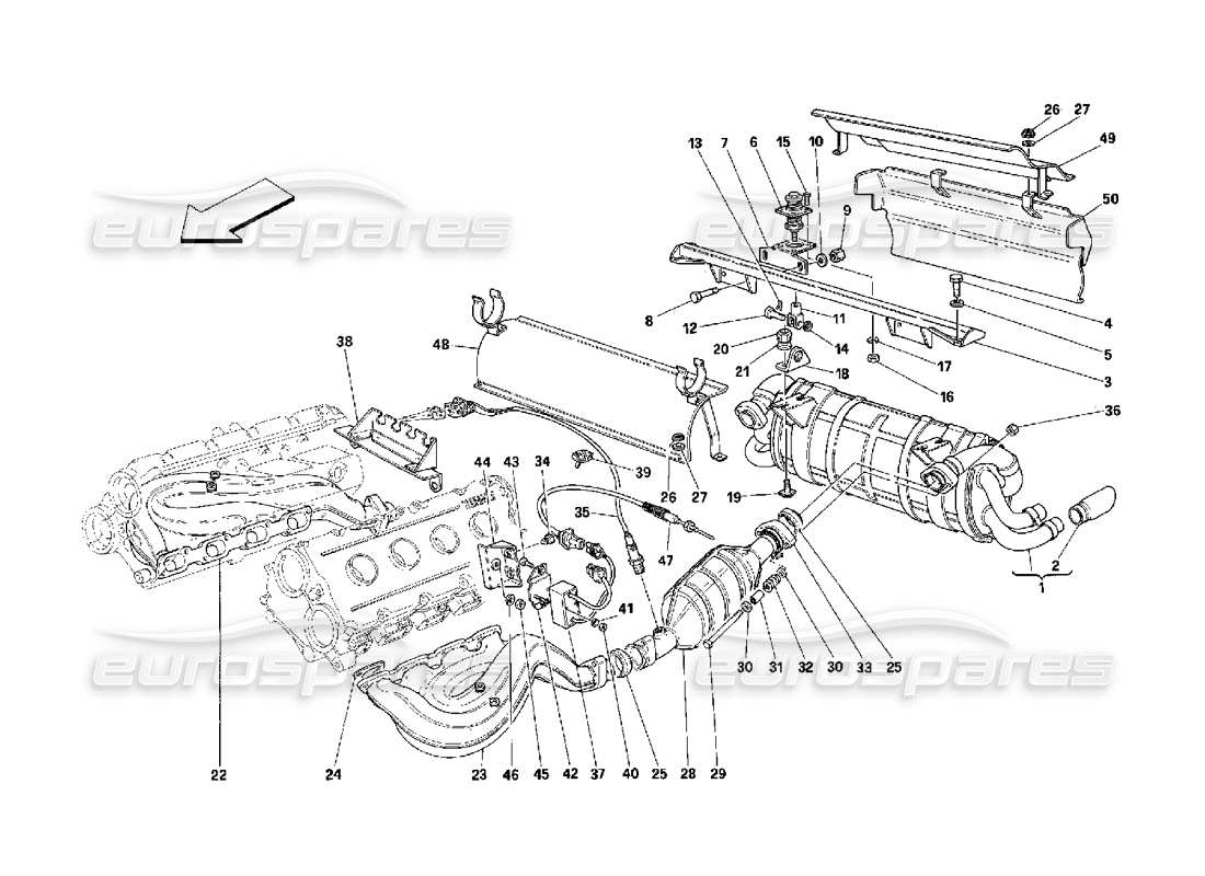 ferrari 348 (2.7 motronic) impianto di scarico diagramma delle parti