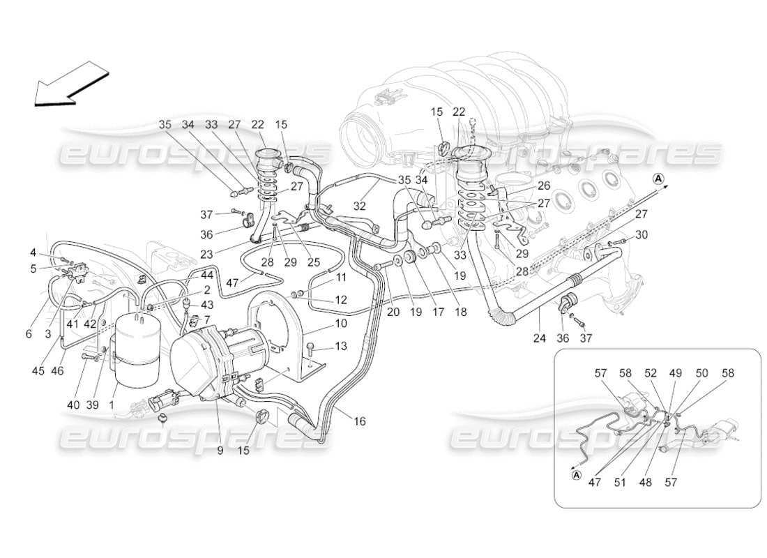 maserati grancabrio (2010) 4.7 sistema d'aria aggiuntivo diagramma delle parti
