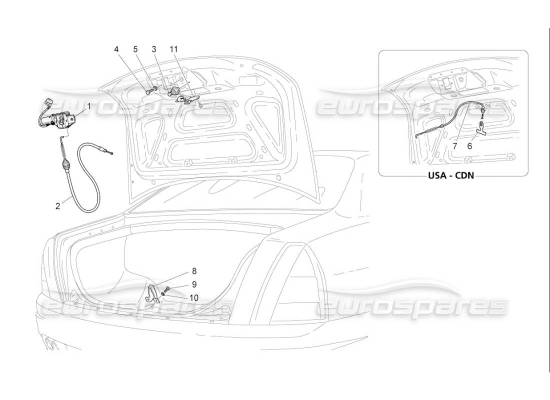 maserati qtp. (2009) 4.7 auto schema delle parti del controllo dell'apertura del cofano posteriore