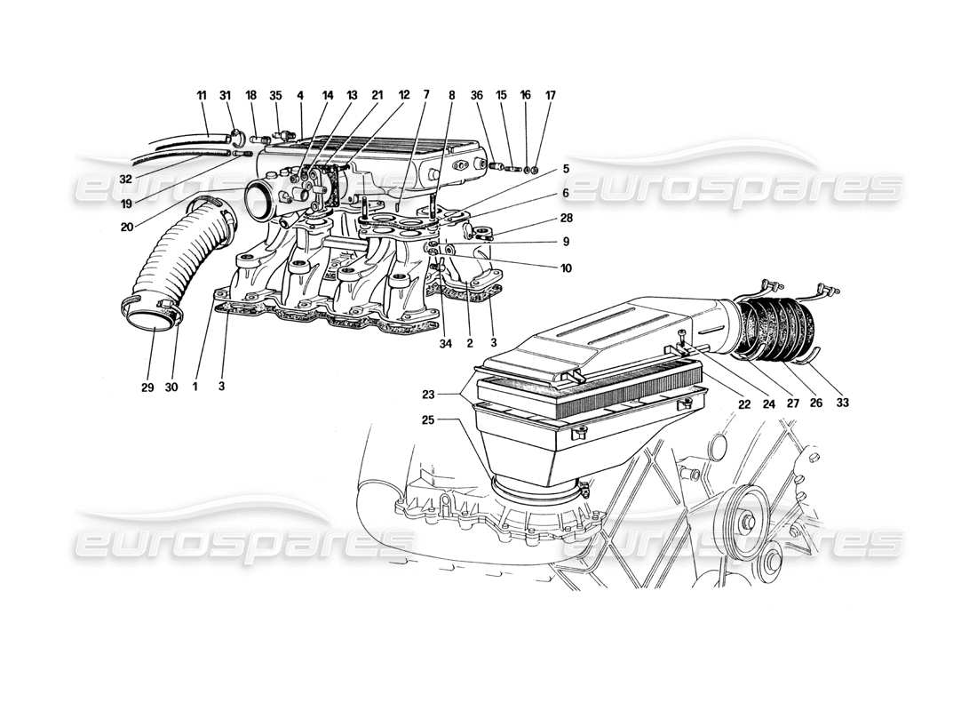 ferrari 328 (1985) aspirazione aria e collettori diagramma delle parti