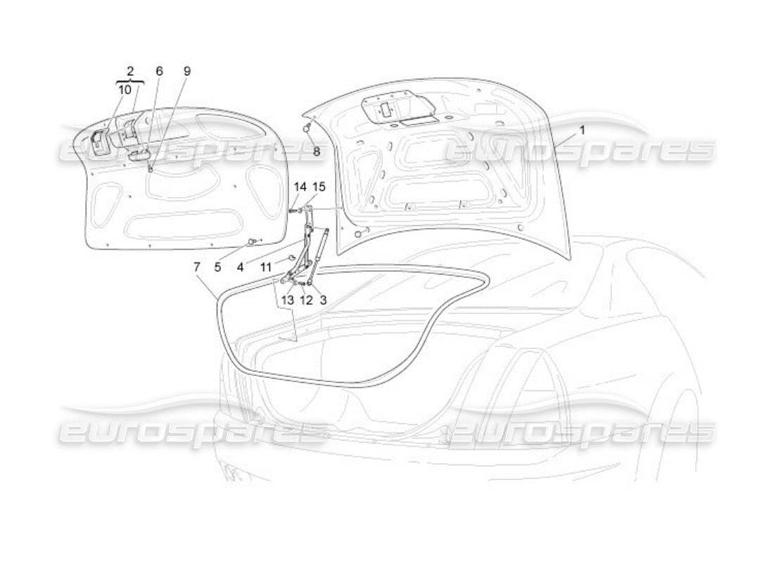 maserati qtp. (2005) 4.2 schema delle parti del coperchio posteriore