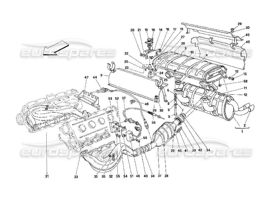 ferrari 348 (2.7 motronic) diagramma delle parti del sistema di scarico