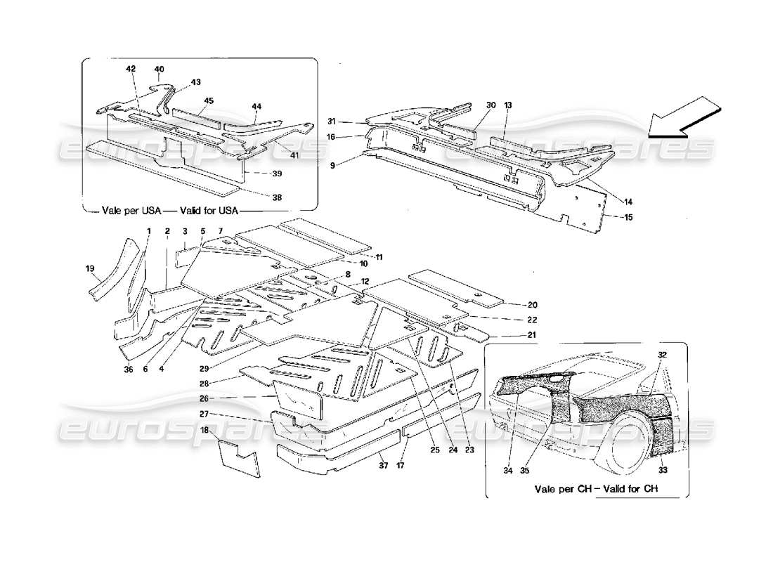 ferrari 348 (2.7 motronic) passeggeri comp. isolamenti diagramma delle parti