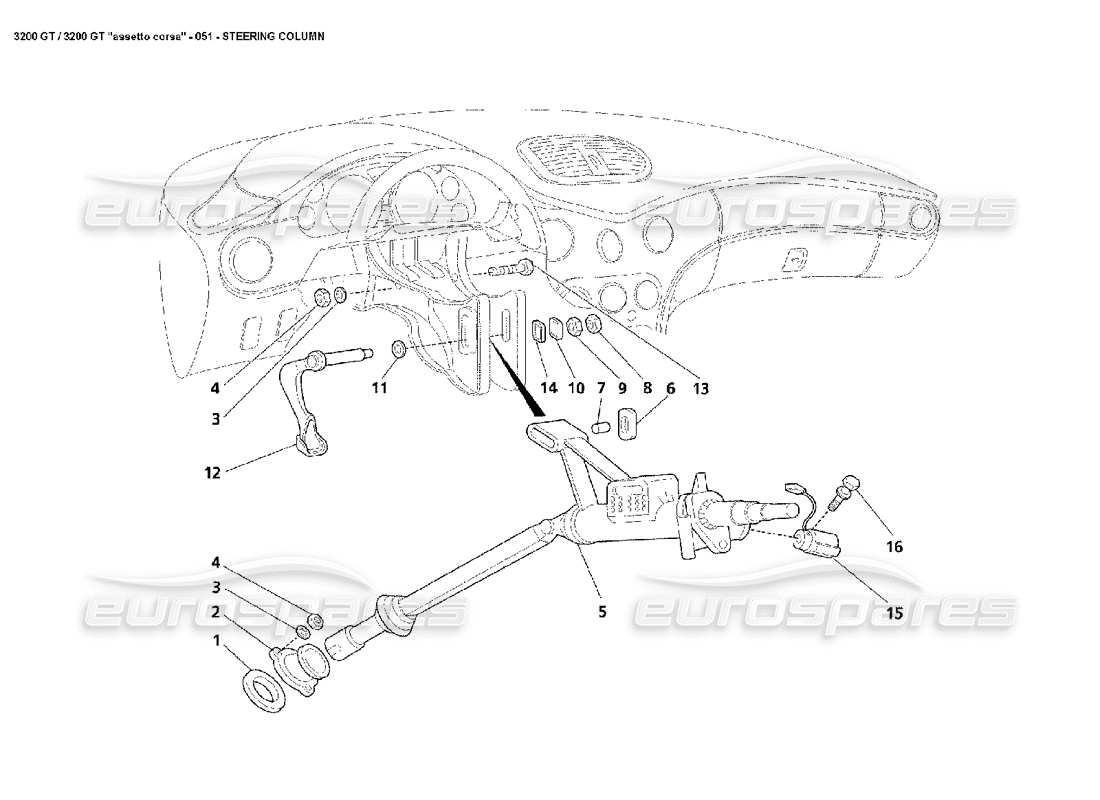 maserati 3200 gt/gta/assetto corsa piantone dello sterzo diagramma delle parti