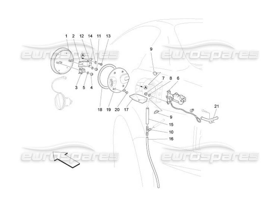 maserati qtp. (2005) 4.2 schema delle parti dello sportello del serbatoio del carburante e dei controlli