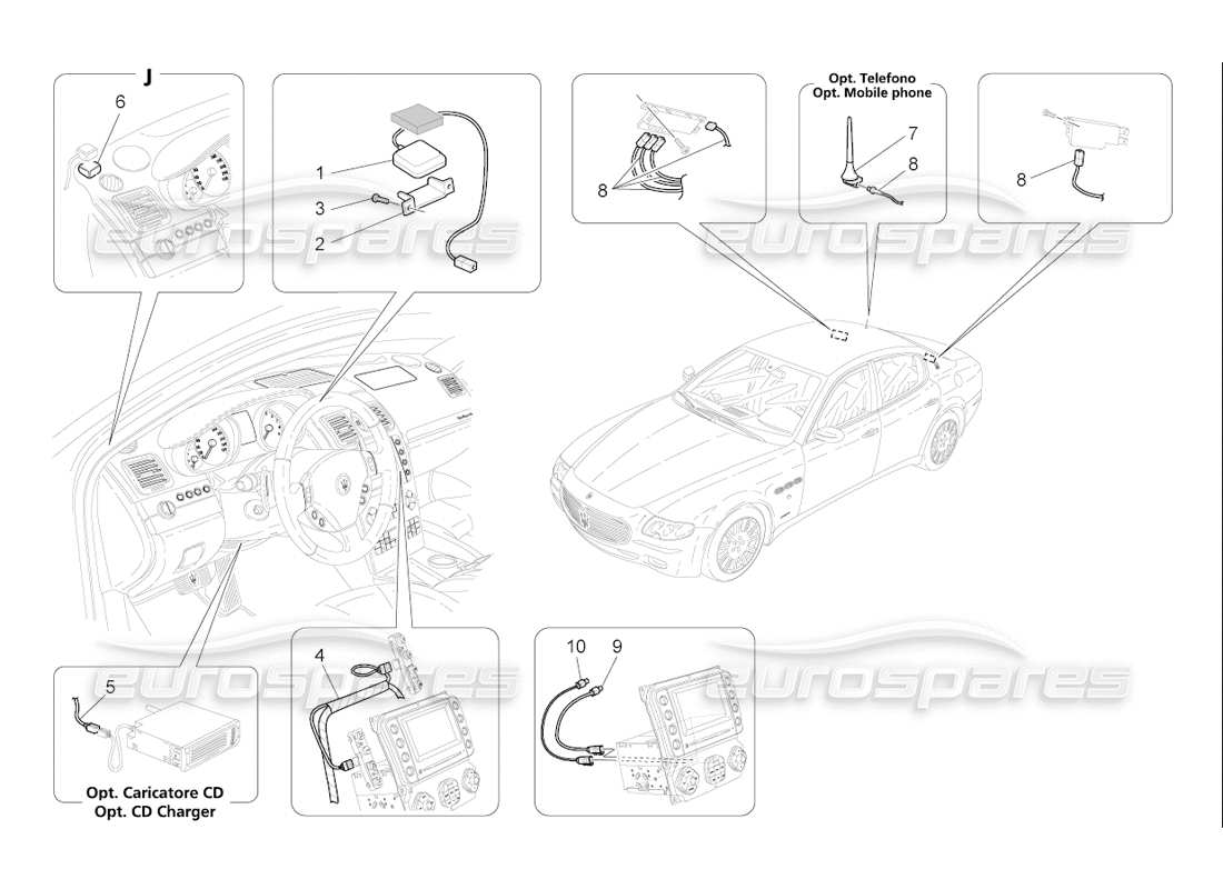 maserati qtp. (2006) 4.2 f1 schema delle parti del sistema di ricezione e connessione