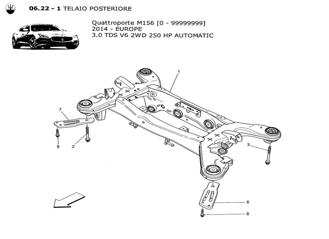 maserati qtp. v6 3.0 tds 250bhp 2014 schema delle parti del telaio posteriore
