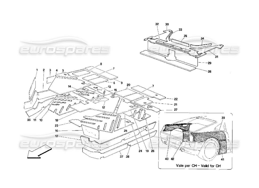 ferrari 348 (2.7 motronic) passeggeri comp. diagramma delle parti degli isolamenti