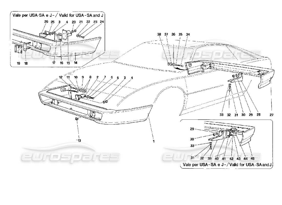 ferrari mondial 3.4 t coupe/cabrio paraurti diagramma delle parti