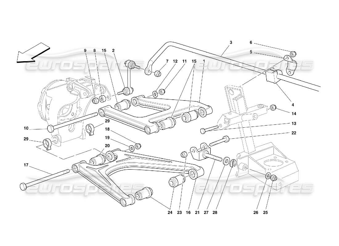 ferrari 355 (5.2 motronic) sospensioni posteriori - schema delle parti bracci trasversali
