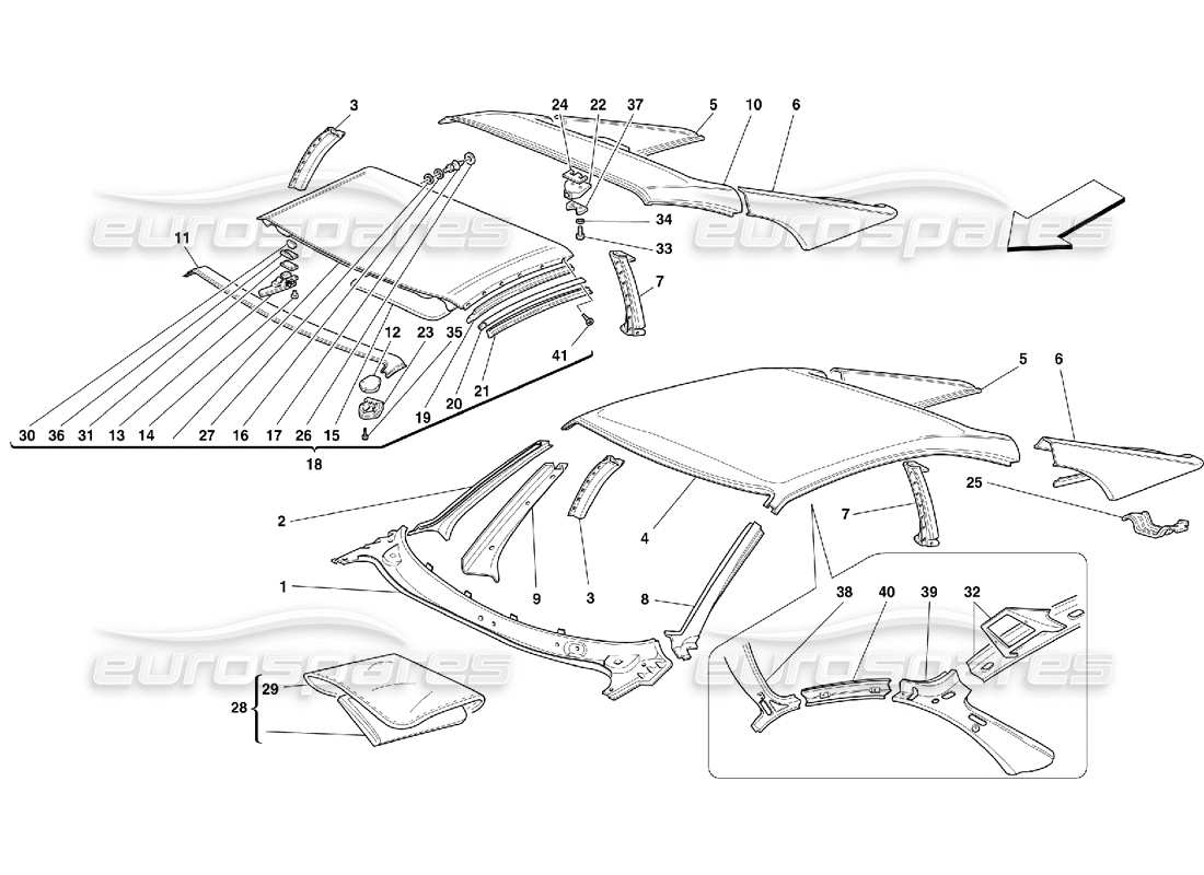 ferrari 355 (5.2 motronic) tetto: diagramma delle parti delle finiture esterne