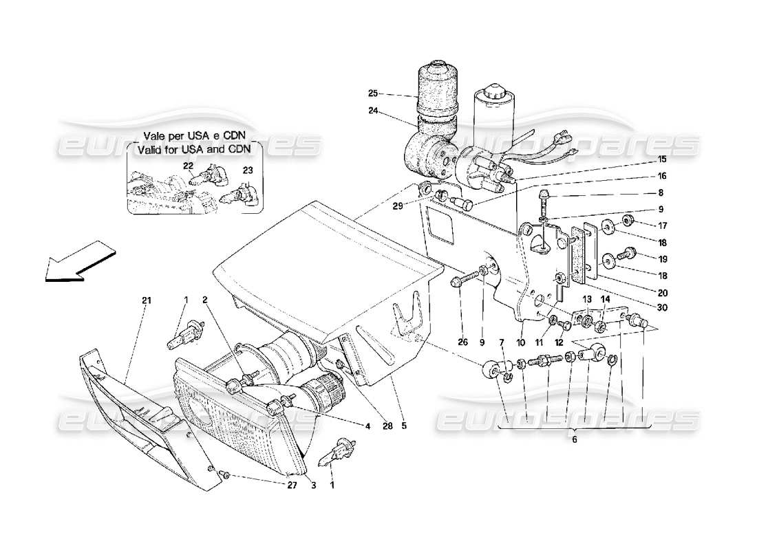 ferrari 348 (2.7 motronic) dispositivo sollevamento luci e fari diagramma delle parti