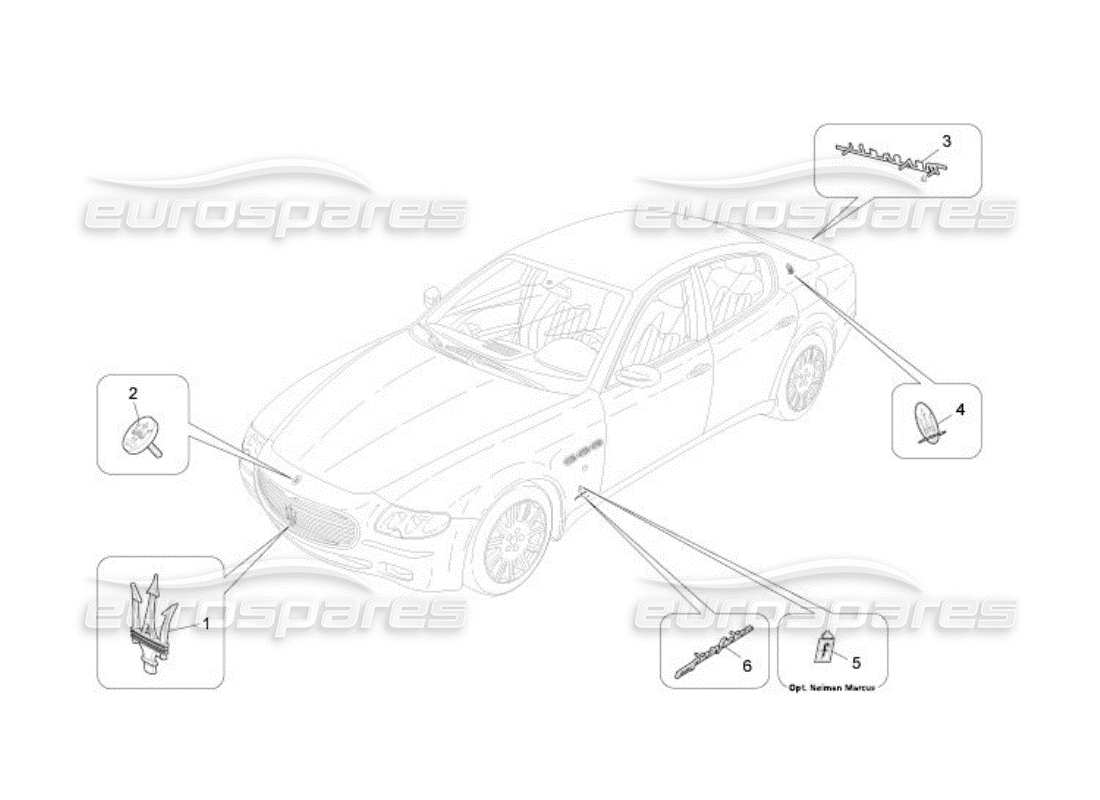 maserati qtp. (2005) 4.2 diagramma delle parti di finiture, marchi e simboli