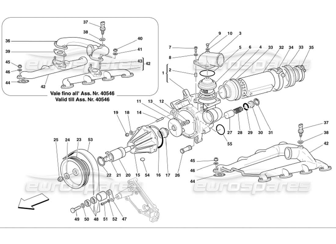 ferrari 360 modena pompa acqua e olio - scambiatore di calore acqua diagramma delle parti
