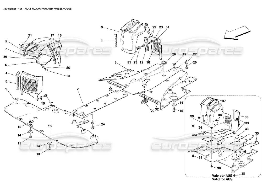 ferrari 360 spider diagramma delle parti del pianale piatto e della timoneria