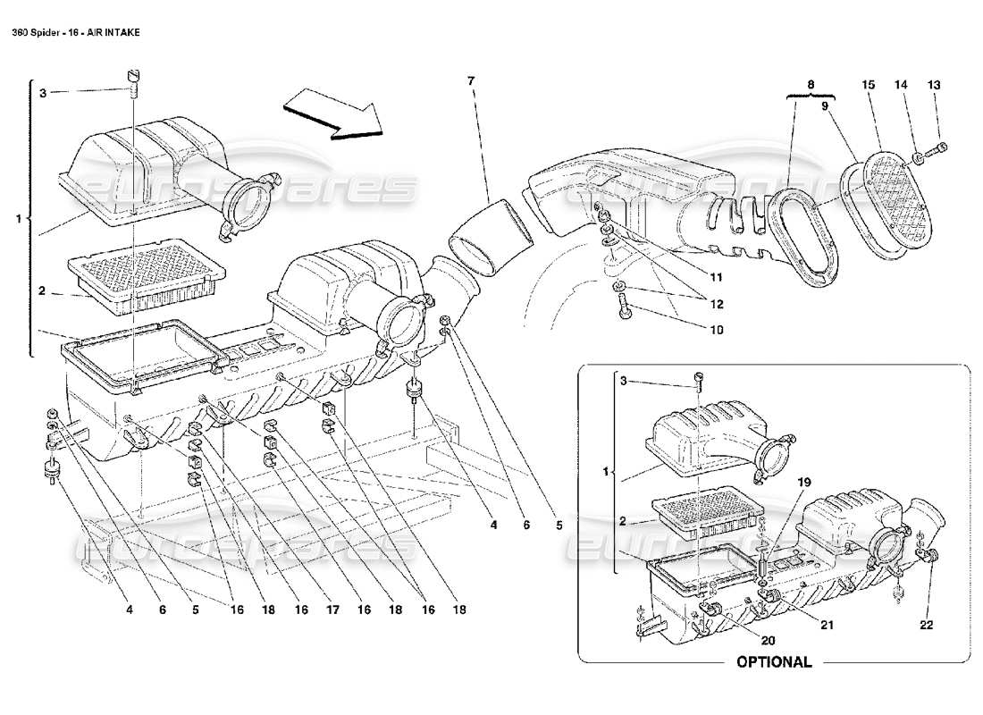 ferrari 360 spider presa d'aria diagramma delle parti