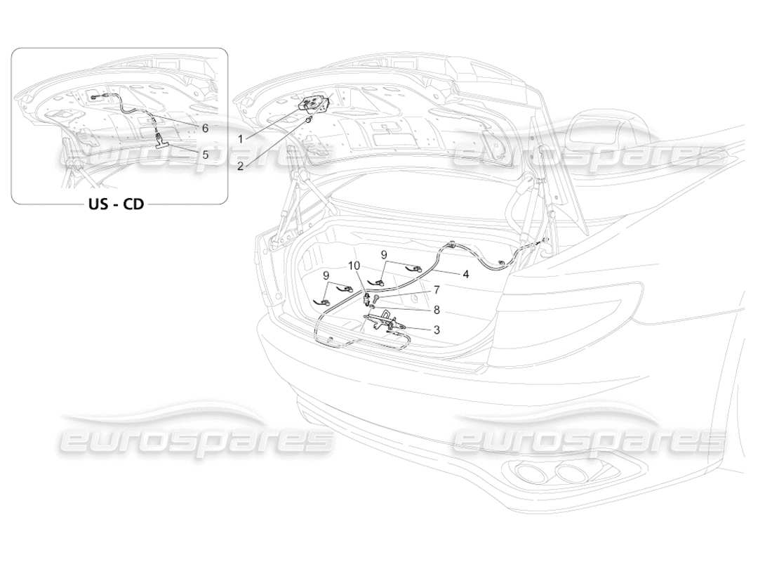 maserati grancabrio (2010) 4.7 schema delle parti del controllo dell'apertura del cofano posteriore