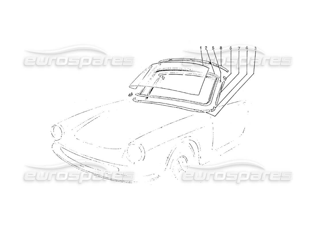ferrari 275 (pininfarina coachwork) diagramma delle parti del vetro anteriore e posteriore