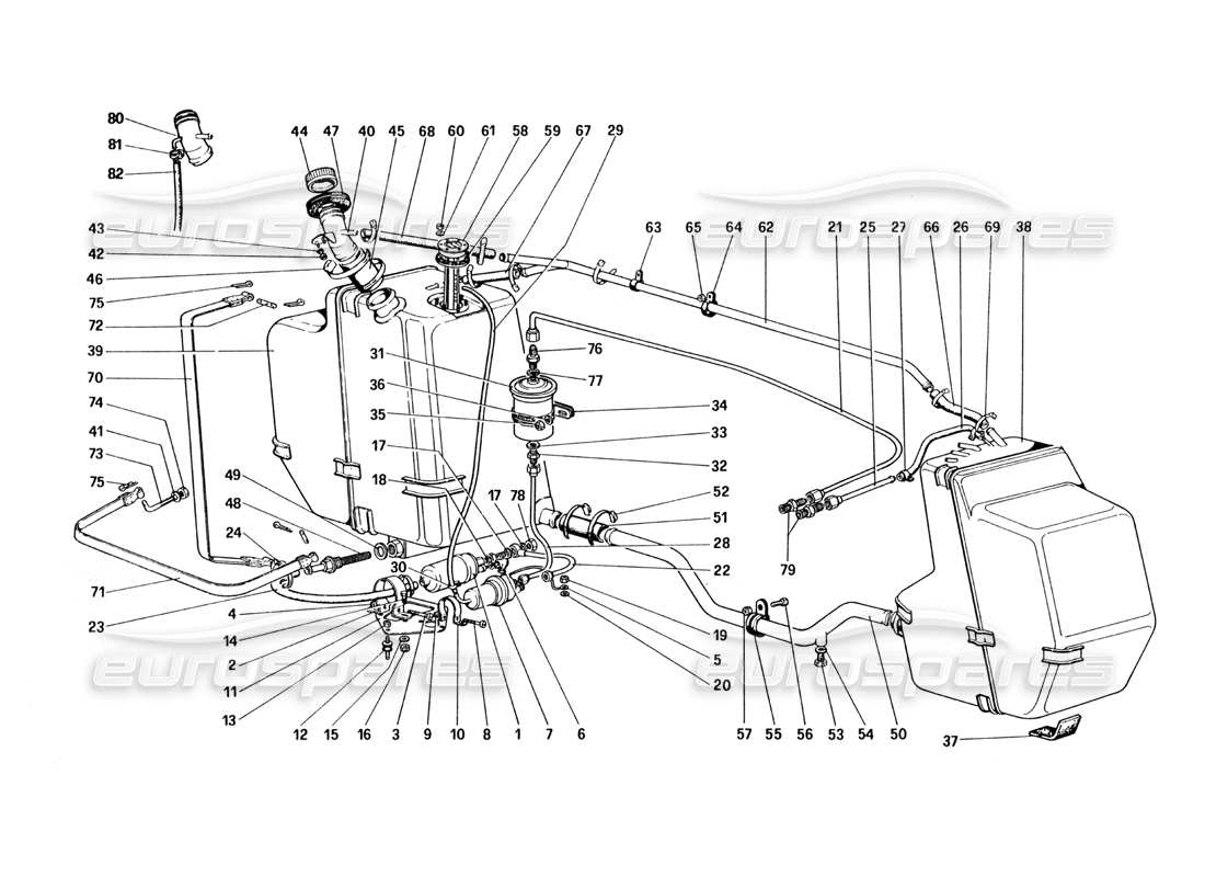 ferrari 328 (1985) diagramma delle parti della pompa del carburante e dei tubi