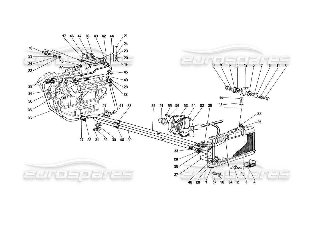 ferrari 328 (1985) sistema di raffreddamento diagramma delle parti