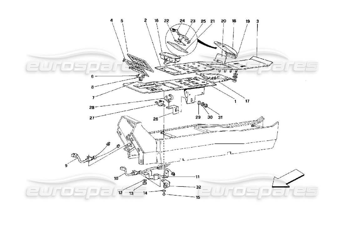 ferrari mondial 3.4 t coupe/cabrio tunnel - componenti - schema delle parti della cabriolet