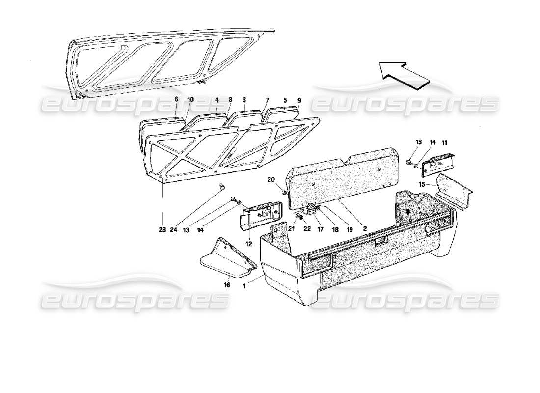 ferrari mondial 3.4 t coupe/cabrio diagramma delle parti del coperchio del vano bagagli e della tappezzeria