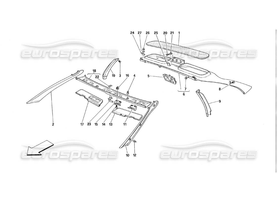 ferrari 348 (1993) tb / ts finiture del tetto diagramma delle parti