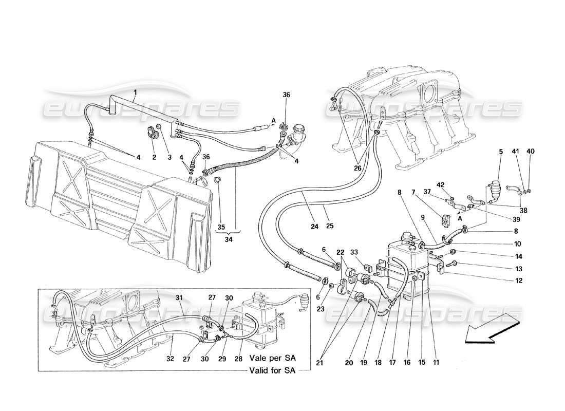 ferrari 348 (1993) tb / ts dispositivo antievaporazione diagramma delle parti