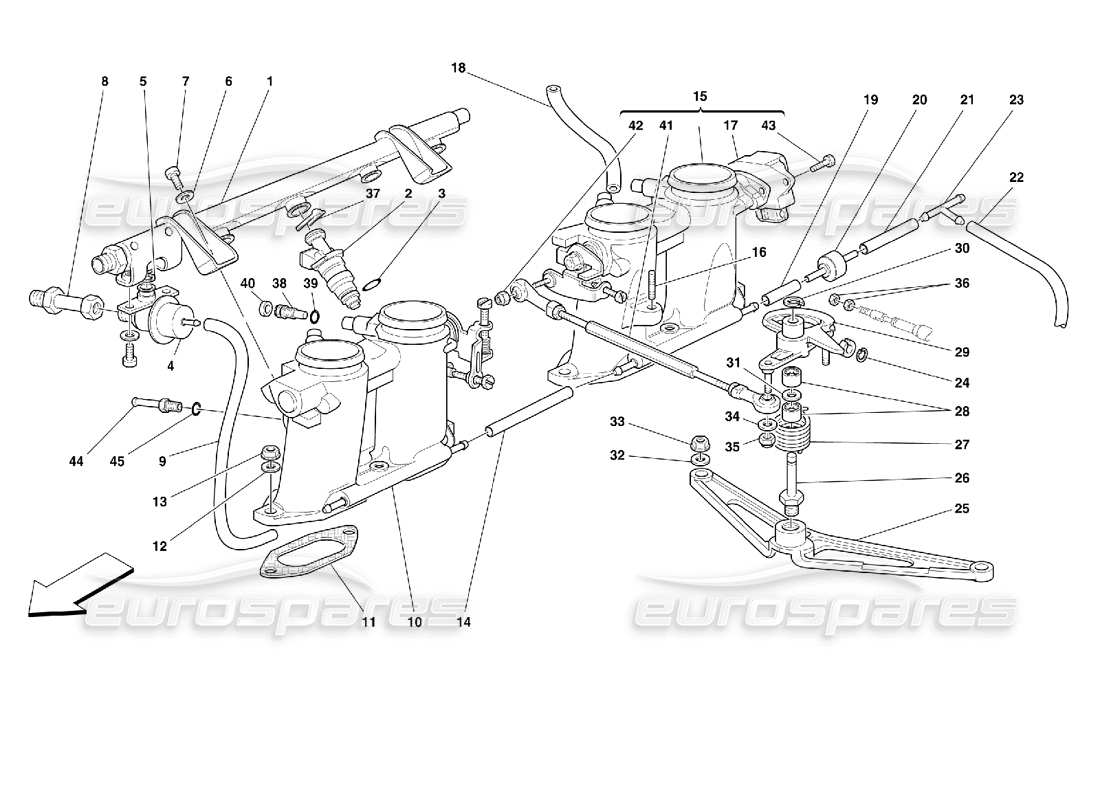 ferrari 355 (2.7 motronic) diagramma delle parti dei supporti e dei controlli dell'acceleratore