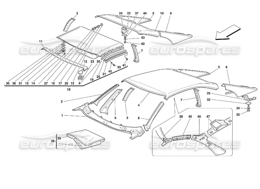 ferrari 355 (2.7 motronic) tetto: diagramma delle parti delle finiture esterne