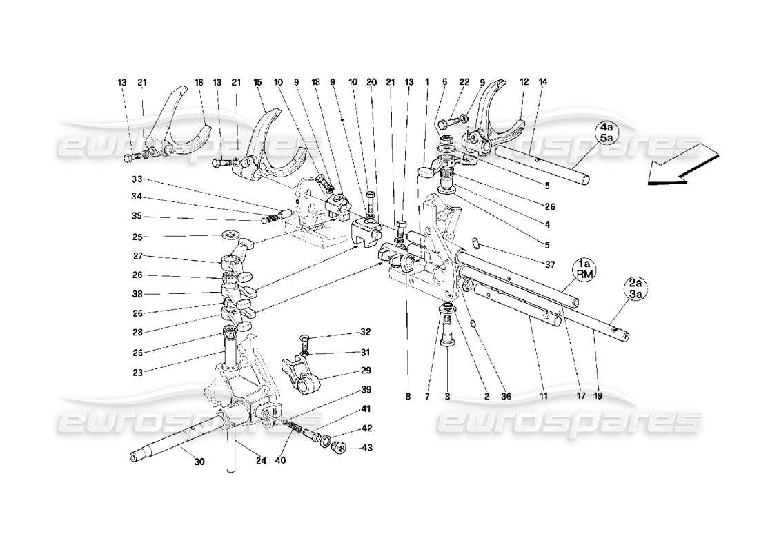ferrari 348 (2.7 motronic) diagramma delle parti dei controlli interni del cambio