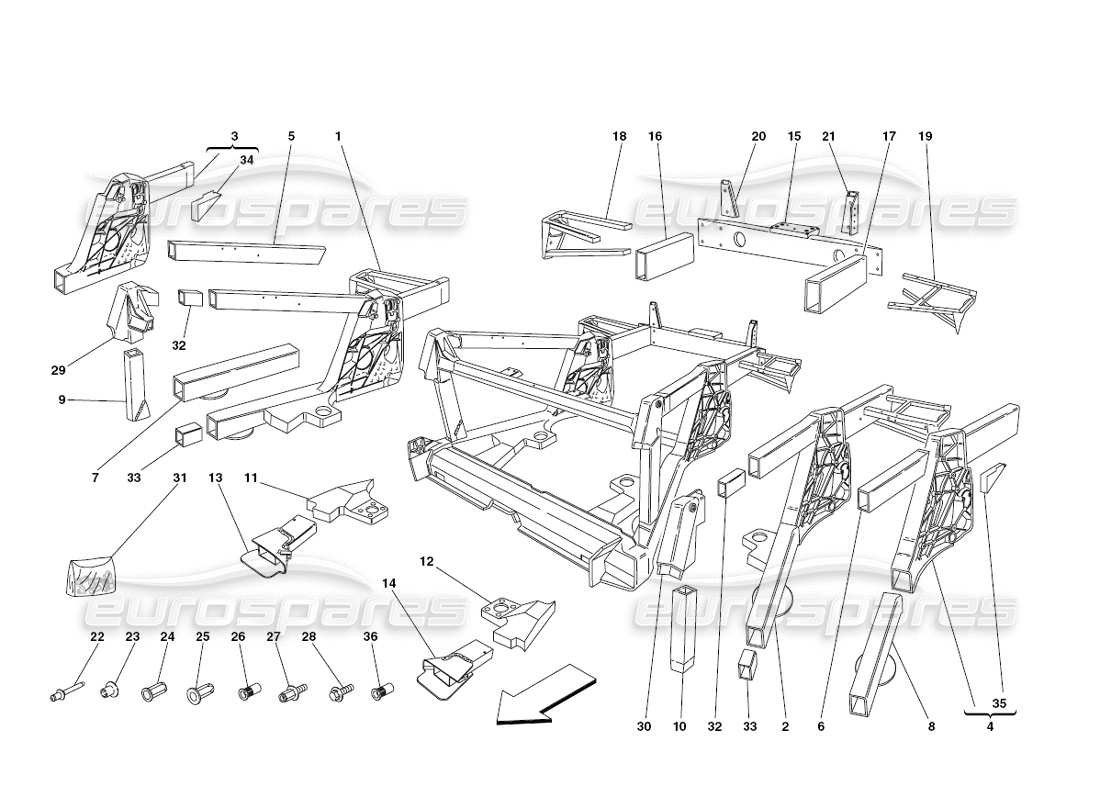 ferrari 430 challenge (2006) frame - diagramma delle parti dei sottogruppi degli elementi centrali