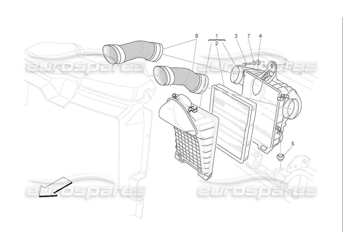 maserati qtp. (2006) 4.2 f1 diagramma delle parti del filtro dell'aria, della presa d'aria e dei condotti