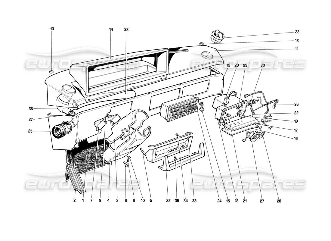 ferrari mondial 8 (1981) pannello degli strumenti diagramma delle parti