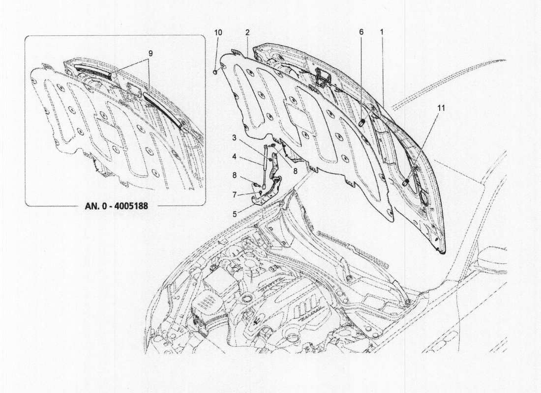 maserati qtp. v6 3.0 bt 410bhp 2wd 2017 diagramma delle parti del coperchio anteriore