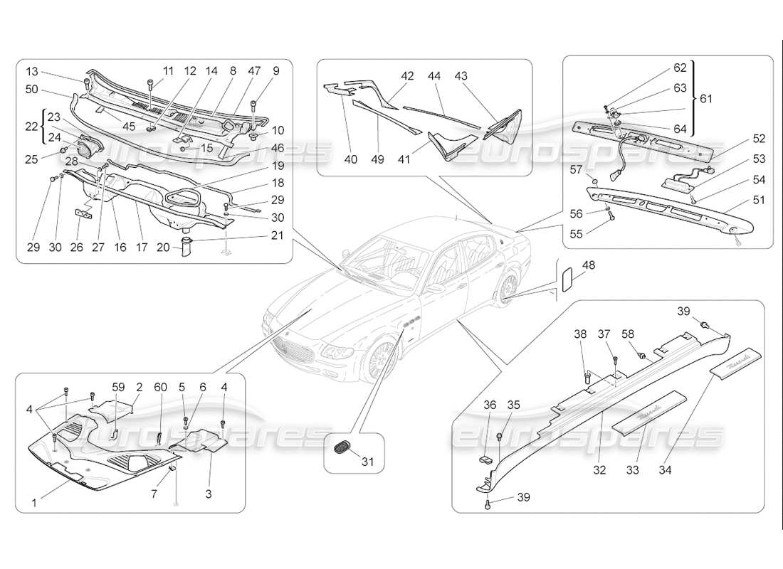 maserati qtp. (2006) 4.2 f1 schermatura, profili e pannelli di copertura diagramma delle parti