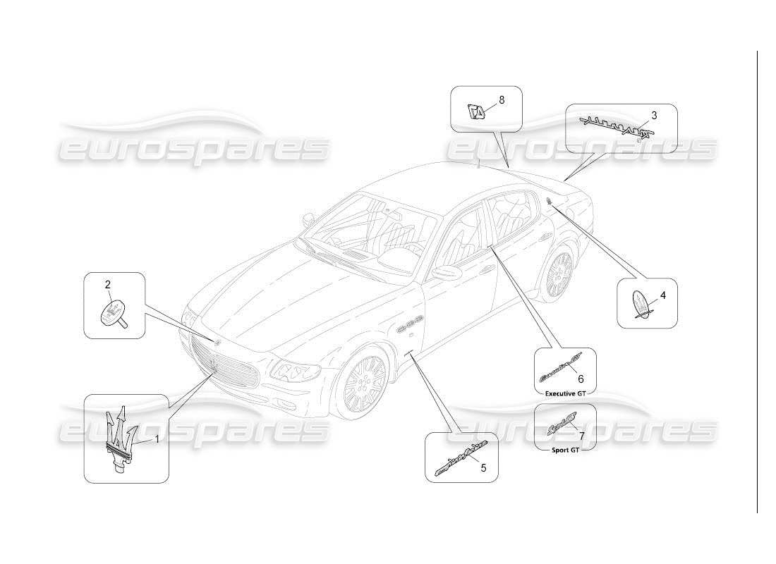 maserati qtp. (2007) 4.2 auto diagramma delle parti di finiture, marchi e simboli