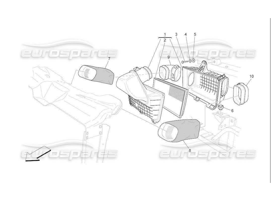 maserati qtp. (2007) 4.2 auto diagramma delle parti del filtro dell'aria, della presa d'aria e dei condotti