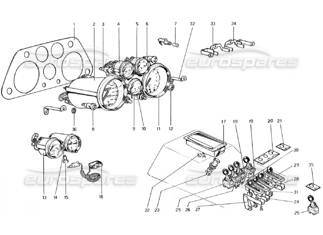 ferrari 308 gtb (1976) diagramma delle parti di strumenti e accessori