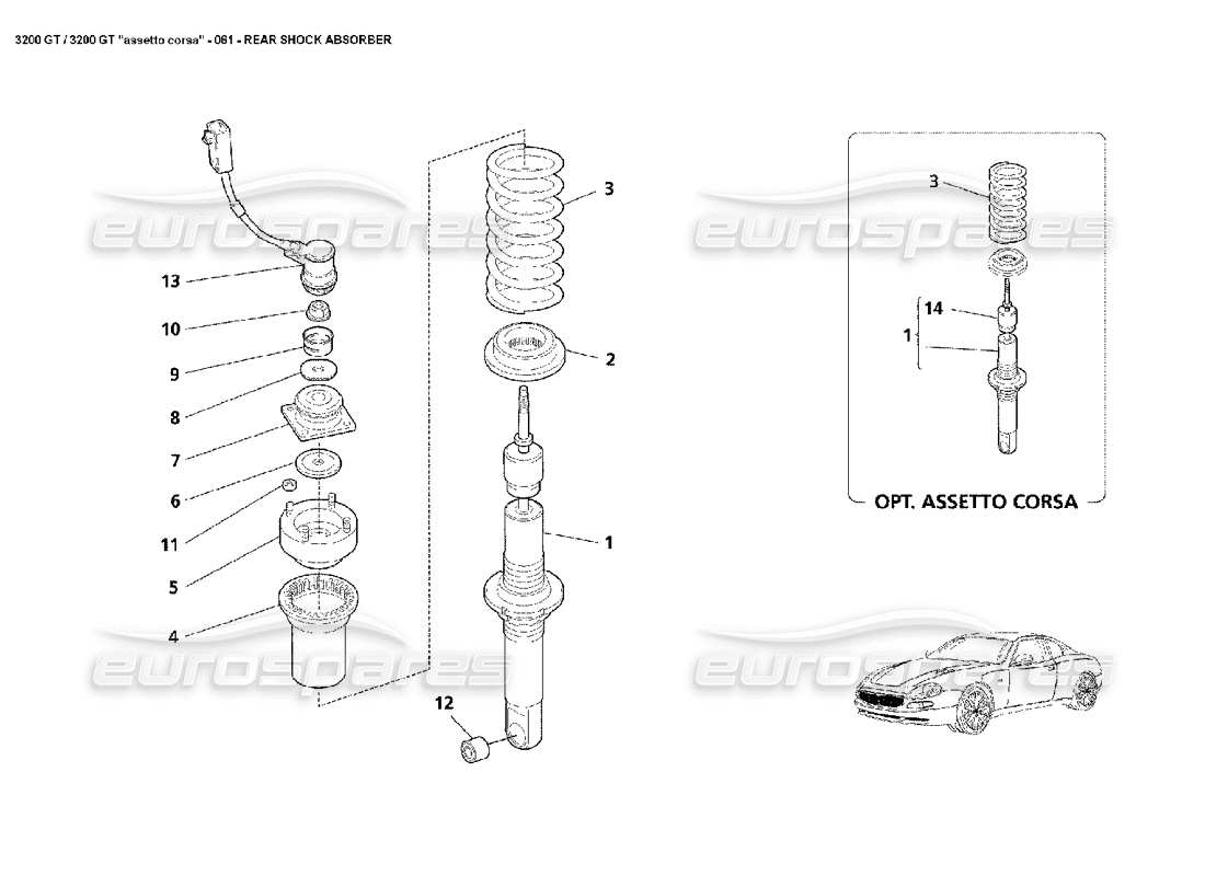 maserati 3200 gt/gta/assetto corsa schema delle parti dell'ammortizzatore posteriore
