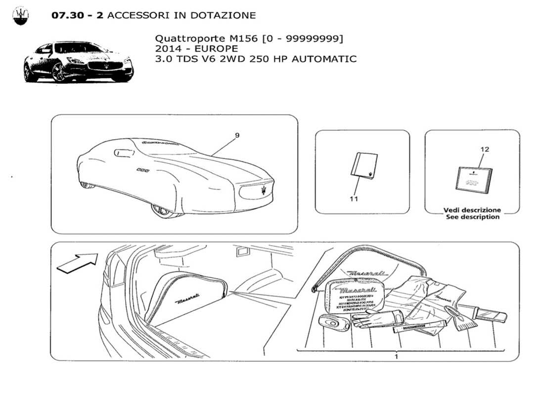 maserati qtp. v6 3.0 tds 250bhp 2014 accessori forniti diagramma delle parti