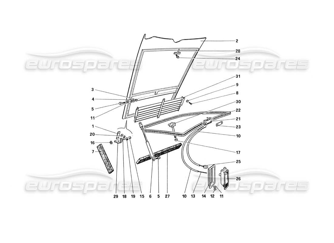 ferrari 328 (1985) coperchio del vano anteriore diagramma delle parti
