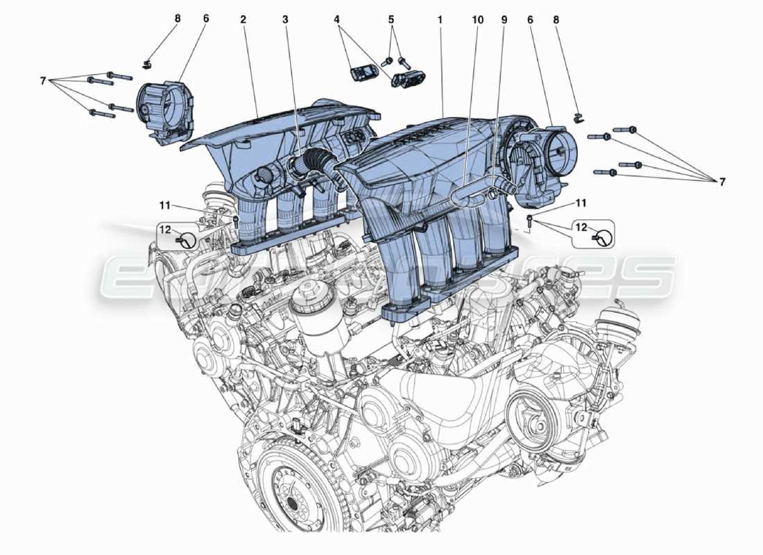 ferrari 488 challenge diagramma delle parti del collettore di aspirazione