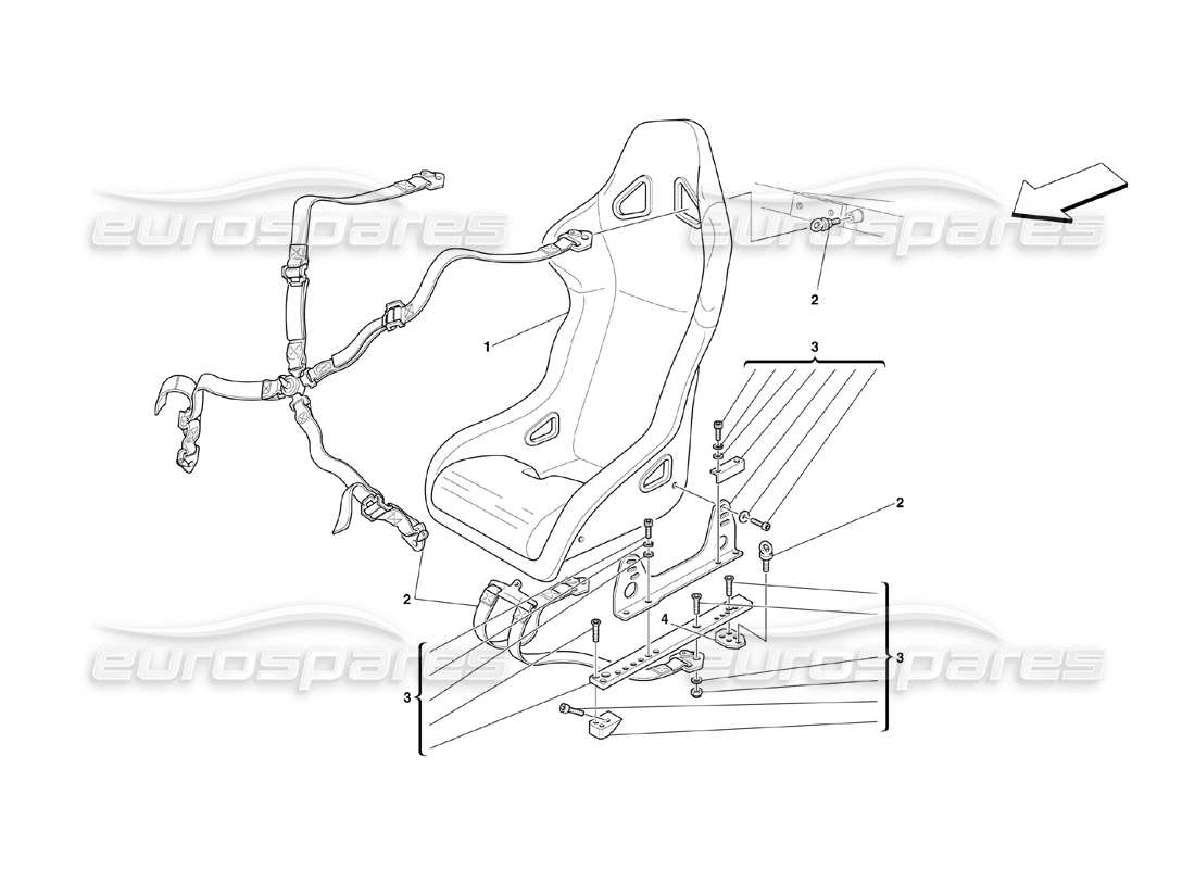 ferrari 360 challenge (2000) diagramma delle parti delle cinture di sicurezza e di sicurezza