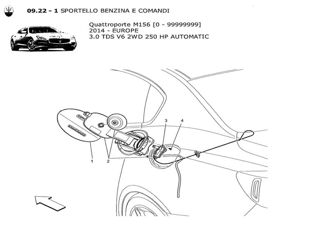 maserati qtp. v6 3.0 tds 250bhp 2014 schema delle parti dello sportello del serbatoio del carburante e dei controlli