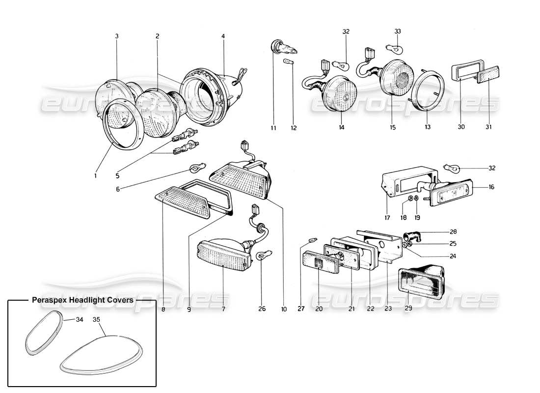 ferrari 246 dino (1975) luci diagramma delle parti