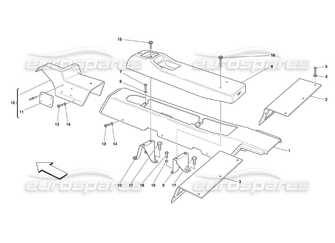 ferrari 360 challenge (2000) tunnel - diagramma delle parti della struttura e degli accessori