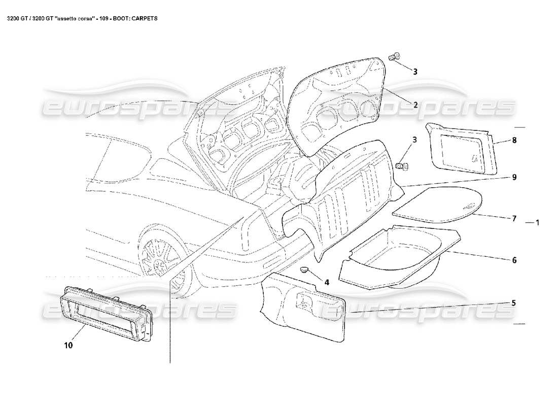 maserati 3200 gt/gta/assetto corsa bagagliaio: tappeti diagramma delle parti