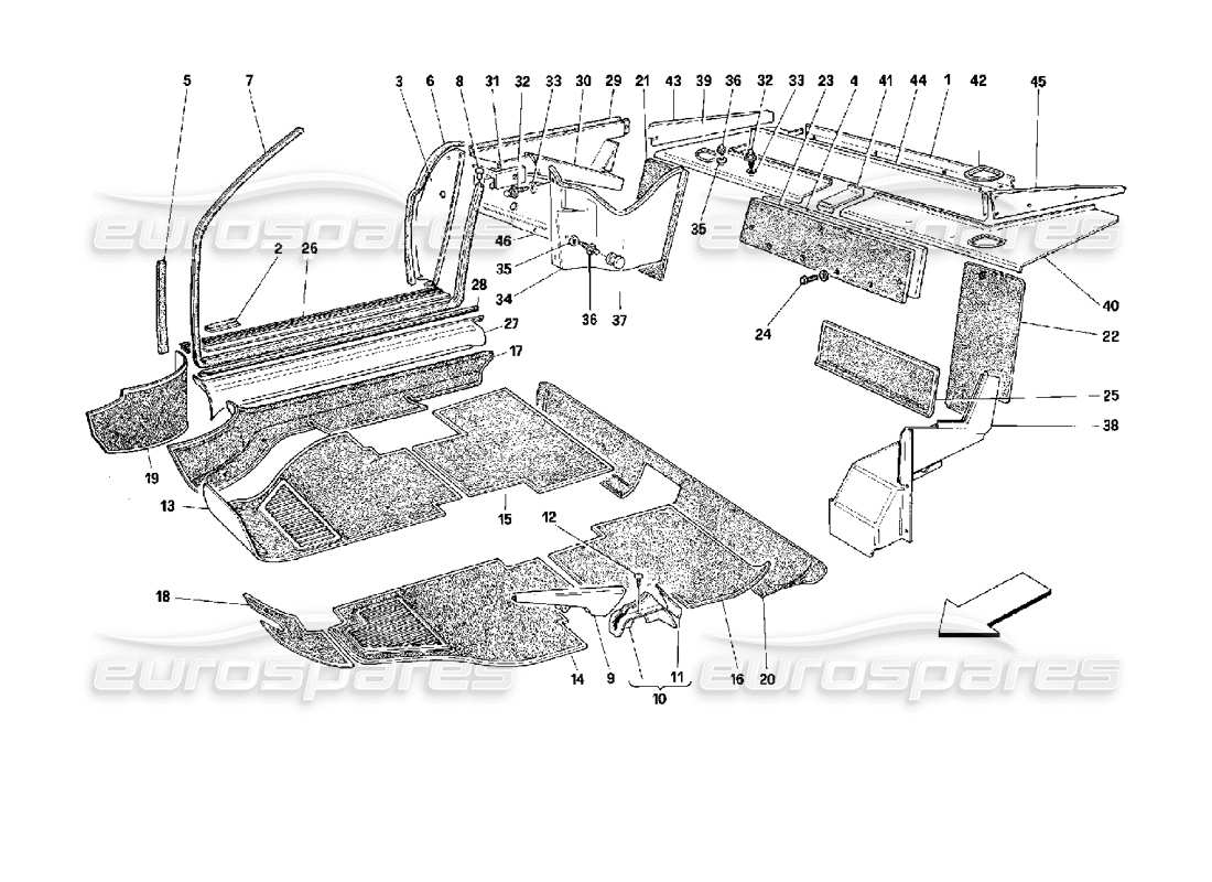 ferrari mondial 3.4 t coupe/cabrio moquette e rivestimenti interni - cabriolet diagramma delle parti