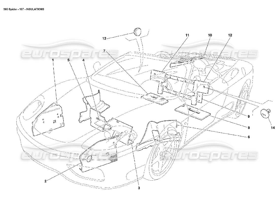 ferrari 360 spider diagramma delle parti degli isolamenti